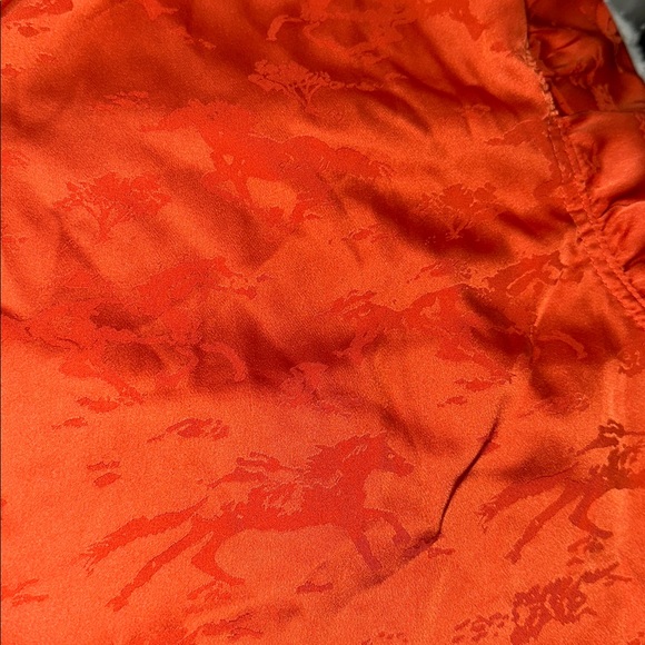 UMGEE Orange Ruffle Sleeve Blouse size large horse equestrian print embossed - Picture 7 of 9